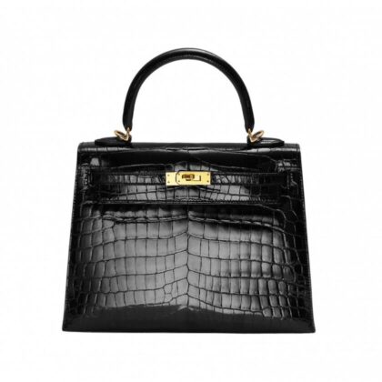 エルメス HERMES ケリー ケリー25 クロコダイルニロティカス ブラック ゴールド金具 Y刻印