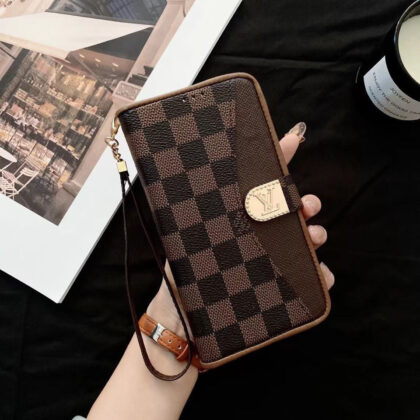 LV Louis Vuitton ブラウン きんぞく ダミエ柄 電話ケース zm