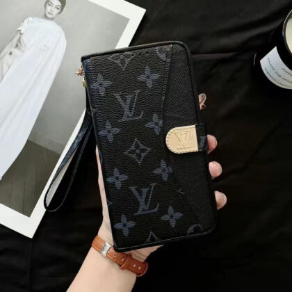 LV Louis Vuitton ブラックきんぞく 大柄モノグラム 電話ケース zm