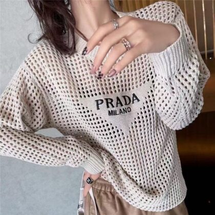 Prada PRADAMILANO 「ハイクオリティなオリジナルデザイン」 春コ-デ 大注目超人気商品 オ-バ-サイズ超フアッション おしやれ透かし彫りニット生地 トップス