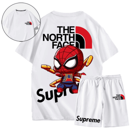 【THE NORTH FACE & SUPREME】Spider-Man Qバージョンキャラクター半袖ショートパンツスーツ「本物であることが保証されています」