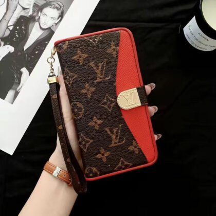 LV Louis Vuitton レッド ブラウン いろあわせ 大柄モノグラム 電話ケース zm
