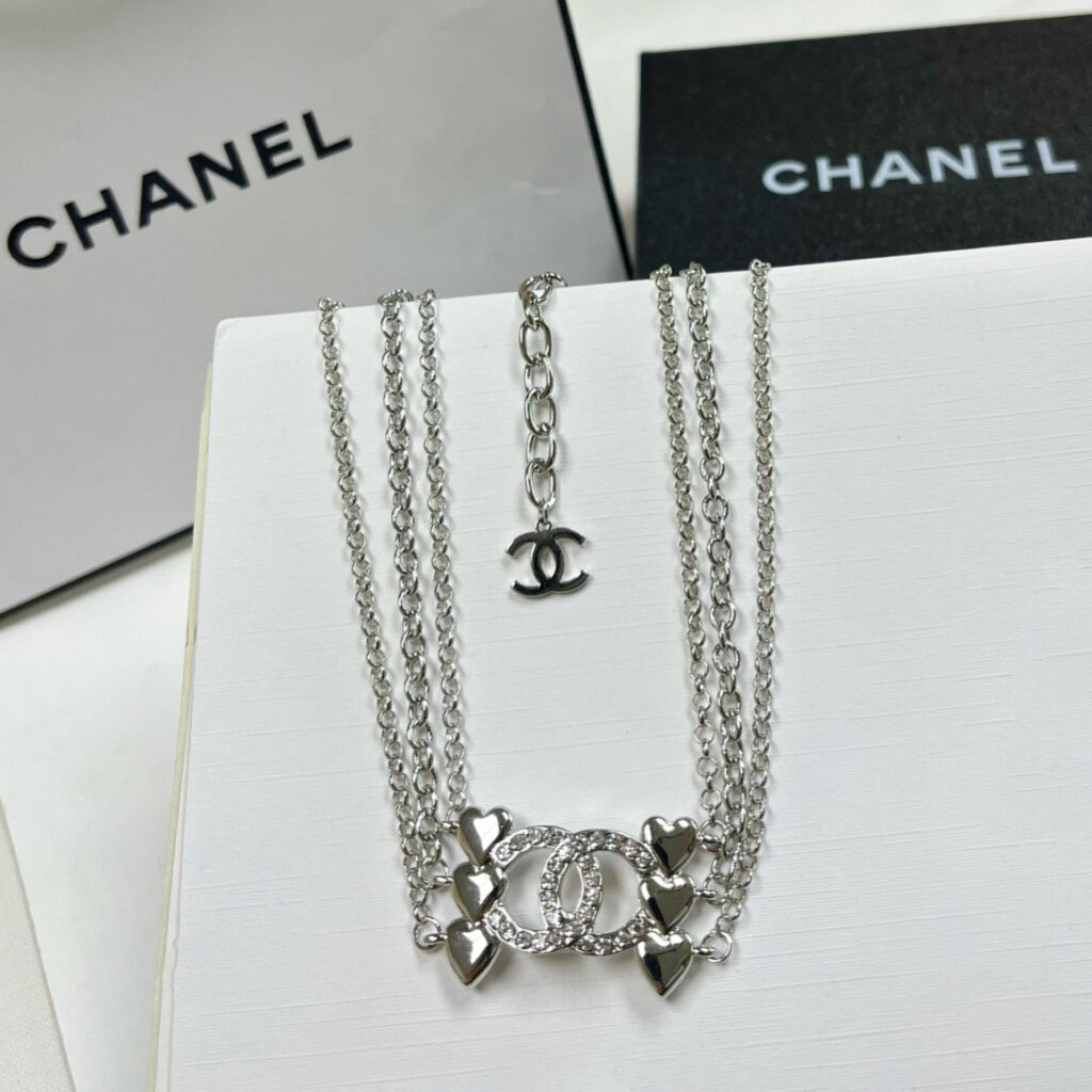 CHANELファッションラインストーンハートネックレス＆イヤリングイヤークリップセット SS - 画像 (2)