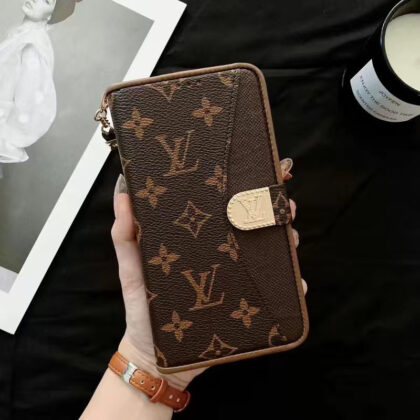 LV Louis Vuitton ブラウン きんぞく 大柄モノグラム 電話ケース zm