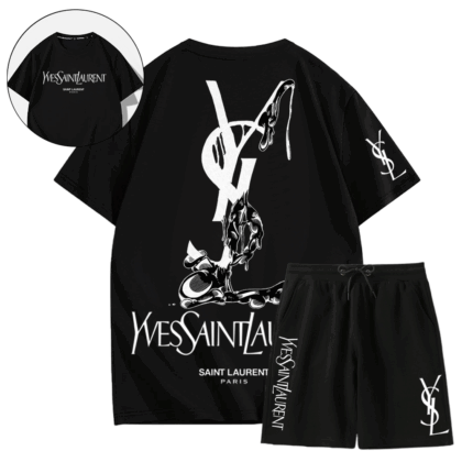 【 Saint Laurent 】インクスタイル黒と白のファッションセンス半袖ショートパンツスーツ「本物であることが保証されています」通気性のある生地、色あせしません、シンプルかつスタイリッシュ