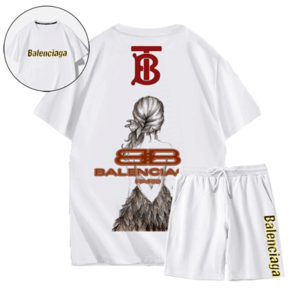 【 BALENCIAGA 】【海外ブランド直営店】「正規品保証、公式と同じデザイン」レディース バックプリント半袖ショートパンツスーツ