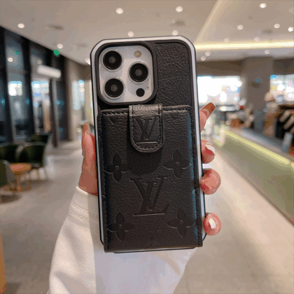 LV Louis Vuitton ブラック エンボス加工 電話ケース zm
