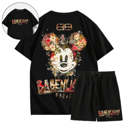 【 BALENCIAGA公式指定特約店 】Mickey Mouse 美しいデザイン花の漫画のキャラクター半袖ショートパンツスーツ