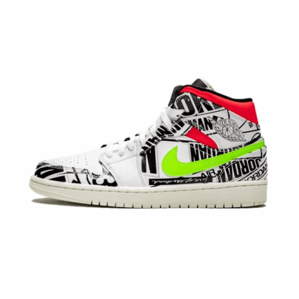 NIKE ナイキ AIR JORDAN 1 MID 'OVER-PRINT LOGOS' エア ジョーダン ワン ミッド "オーバー プリント ロゴス" メンズ スニーカー WHITE/BLACK-GREEN-RED ホワイト/ブラック-グリーン-レッド【海外展開 日本未入荷】