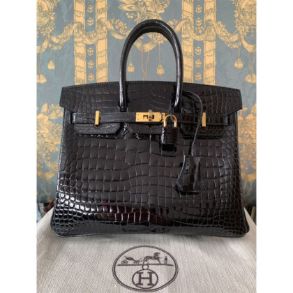 HERMES バーキン25 ポロサス クロコダイル ニロティカス 黒G金具