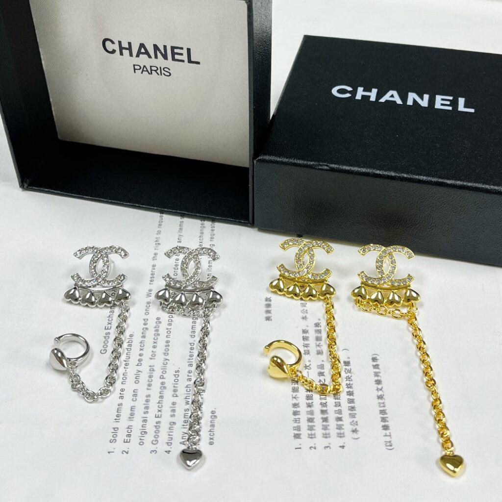 CHANELファッションラインストーンハートネックレス＆イヤリングイヤークリップセット SS - 画像 (3)