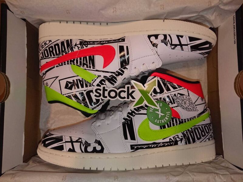 NIKE ナイキ AIR JORDAN 1 MID 'OVER-PRINT LOGOS' エア ジョーダン ワン ミッド "オーバー プリント ロゴス" メンズ スニーカー WHITE/BLACK-GREEN-RED ホワイト/ブラック-グリーン-レッド【海外展開 日本未入荷】 - 画像 (7)
