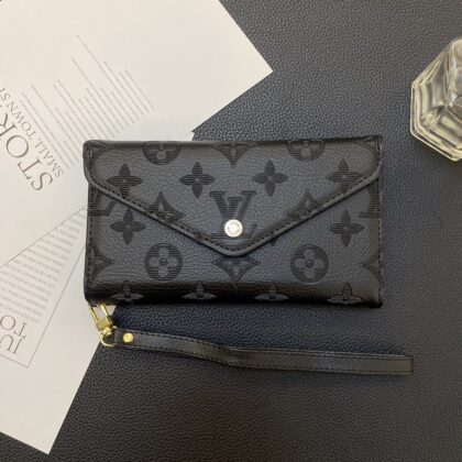 LV Louis Vuitton ブラウン エンボス加工 小柄モノグラム 封筒スタイル 電話ケース zm
